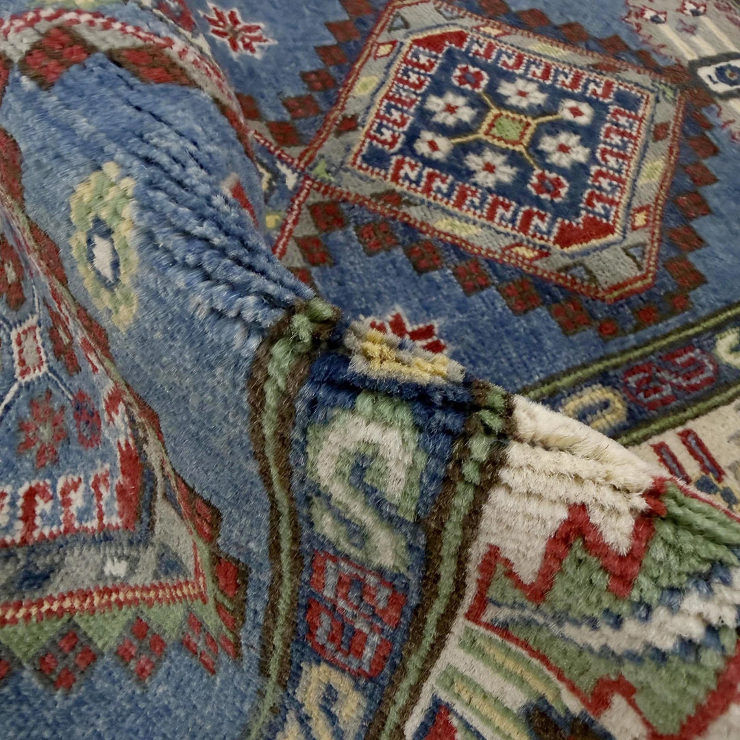 Blue Afghan Kazak Rug 2' 7" x 6' 7" Hand-Knotted | No. AL93455