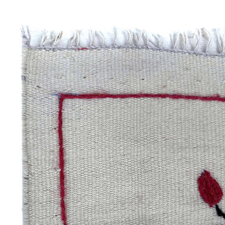 Beige Pakistani Embroidery Kilim Rug 3' 10" x 6' 4" Flat-Weave | No. AL93469