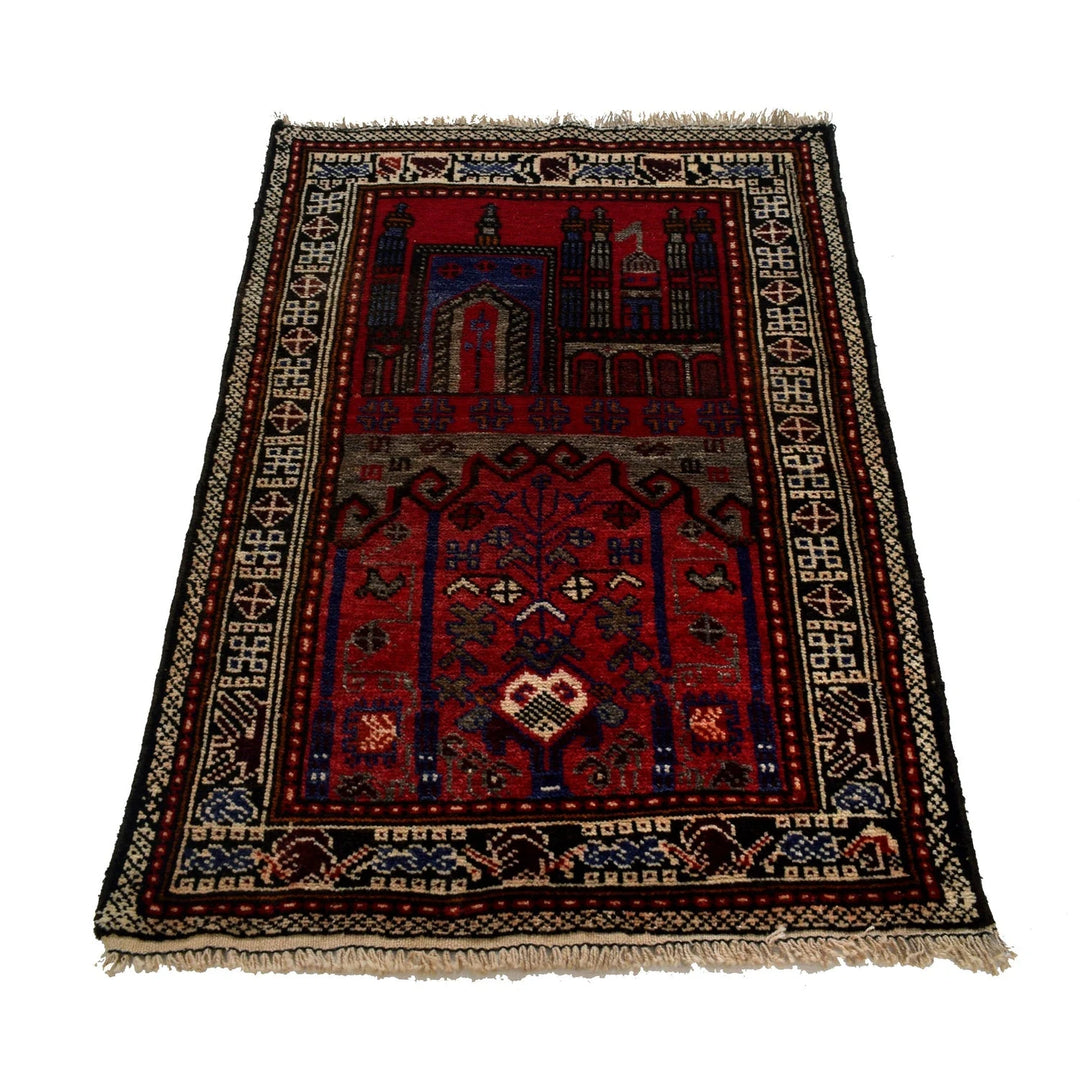 Red Afghan Prayer Rug 2' 7" x 3' 9" Hand-Knotted | No. AL93480