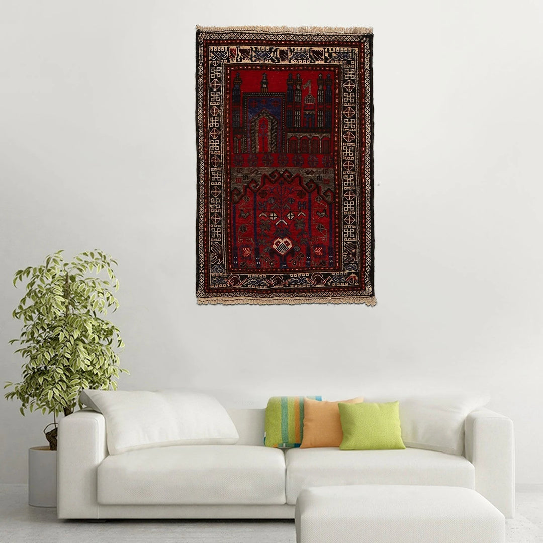 Red Afghan Prayer Rug 2' 7" x 3' 9" Hand-Knotted | No. AL93480