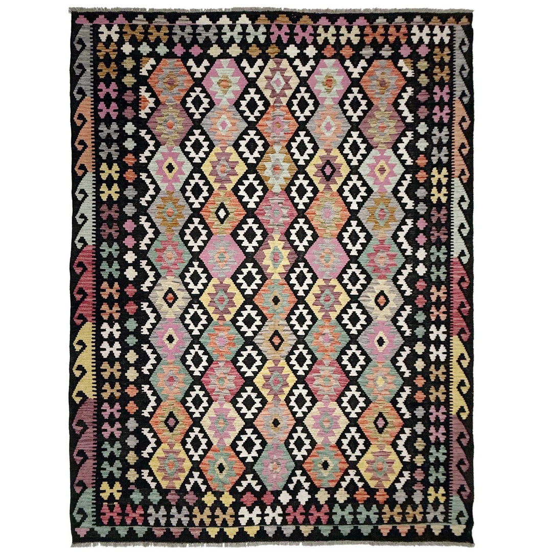 Afghan Vegetable Kilim Rug 6' 7" x 9' 8" Flat-Weave | No. AL935937