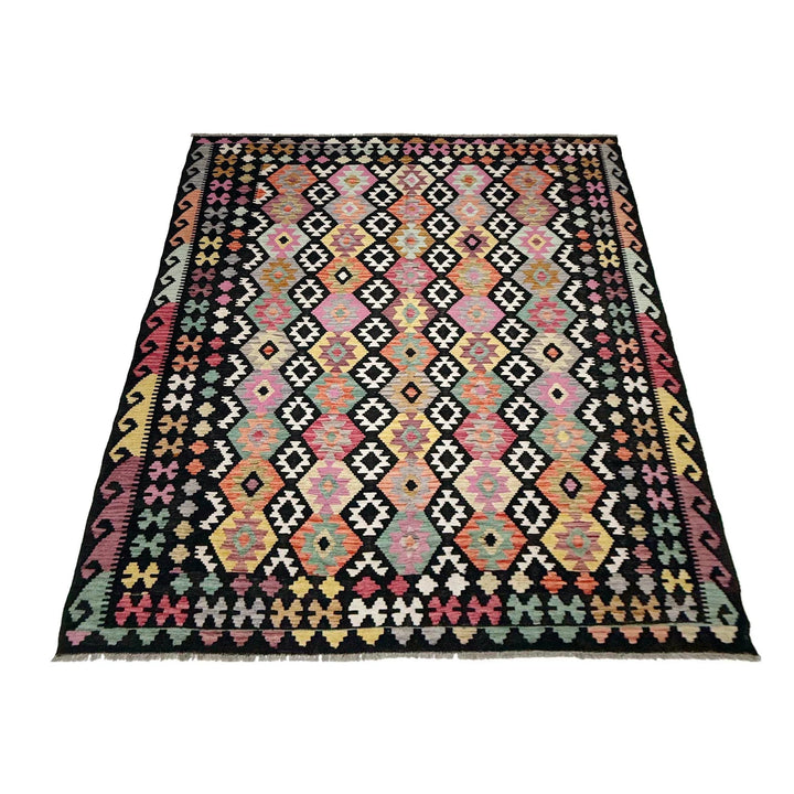 Afghan Vegetable Kilim Rug 6' 7" x 9' 8" Flat-Weave | No. AL935937