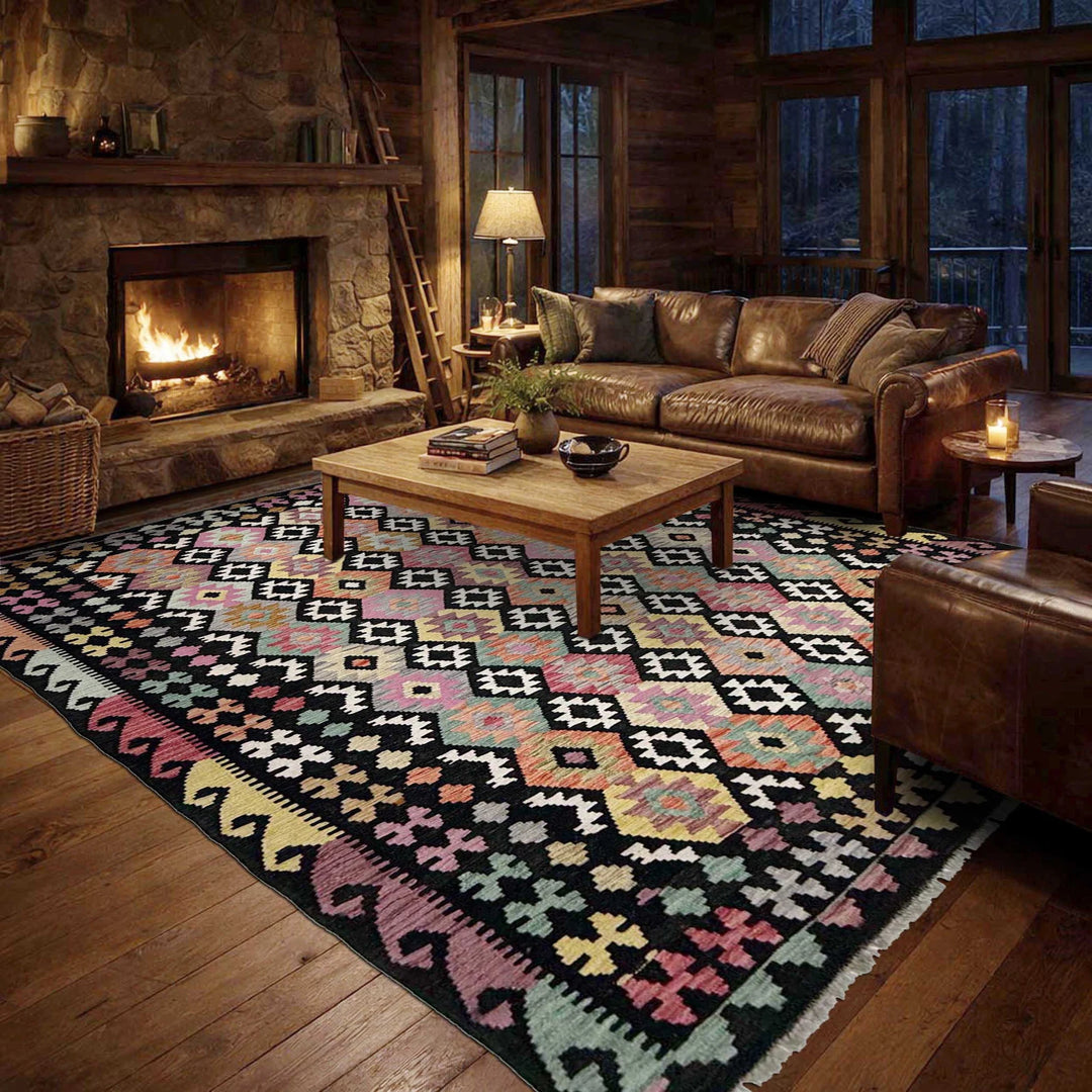 Afghan Vegetable Kilim Rug 6' 7" x 9' 8" Flat-Weave | No. AL935937