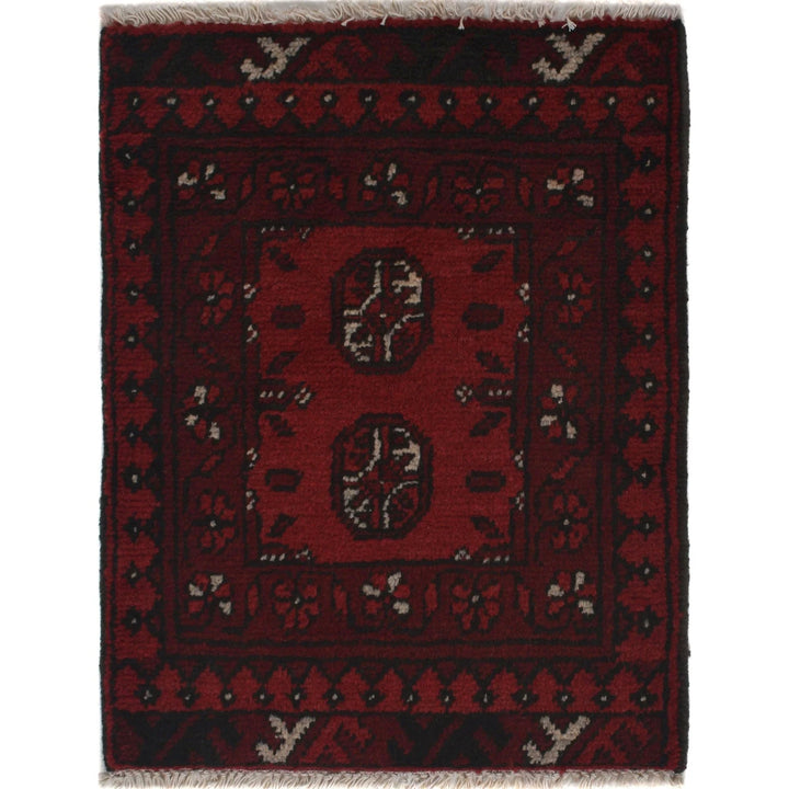 Red Afghan Oriental Doormat 1' 7" x 2' 1" Hand-Knotted | No. AL93656
