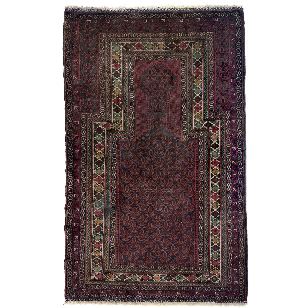 Multicolor Afghan Prayer Rug Rug 2' 11" x 5' 1" Hand-Knotted | No. AL93663