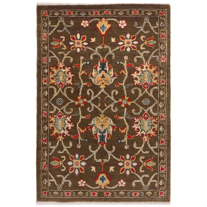 Brown Afghan Sultani Rug 3' 3" x 4' 8" Hand-Knotted | No. AL93716