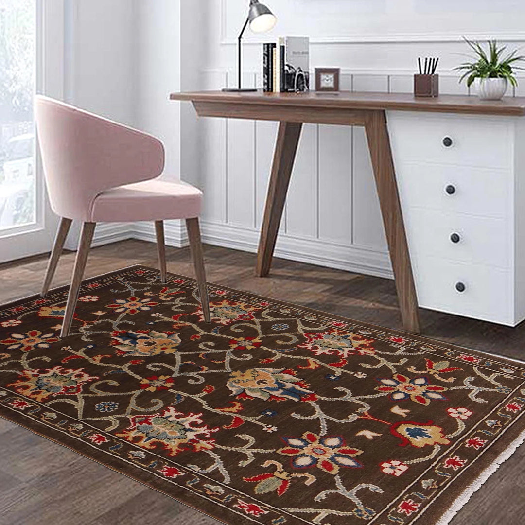 Brown Afghan Sultani Rug 3' 3" x 4' 8" Hand-Knotted | No. AL93716