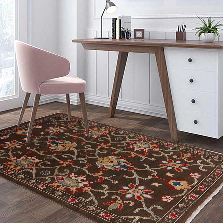 Brown Afghan Sultani Rug 3' 3" x 4' 8" Hand-Knotted | No. AL93716