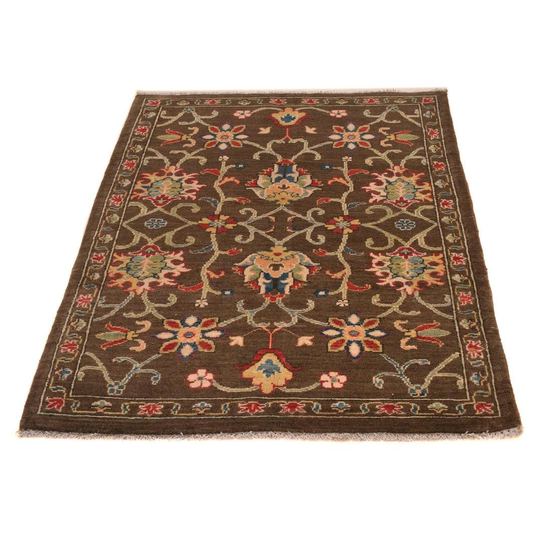 Brown Afghan Sultani Rug 3' 3" x 4' 8" Hand-Knotted | No. AL93716