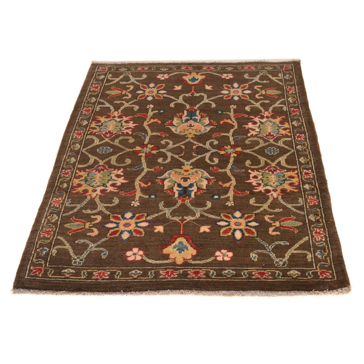 Brown Afghan Sultani Rug 3' 3" x 4' 8" Hand-Knotted | No. AL93716
