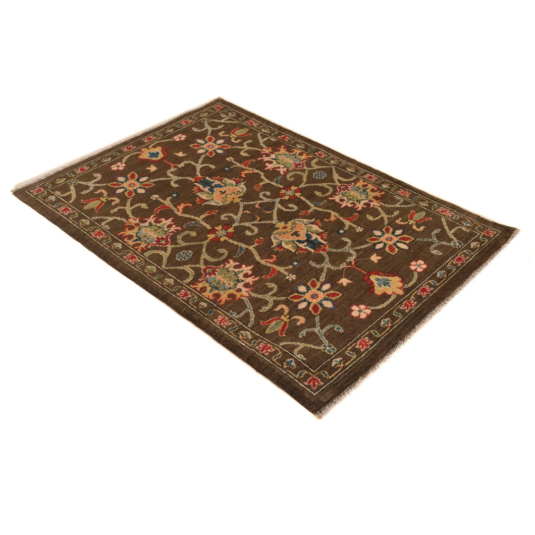 Brown Afghan Sultani Rug 3' 3" x 4' 8" Hand-Knotted | No. AL93716