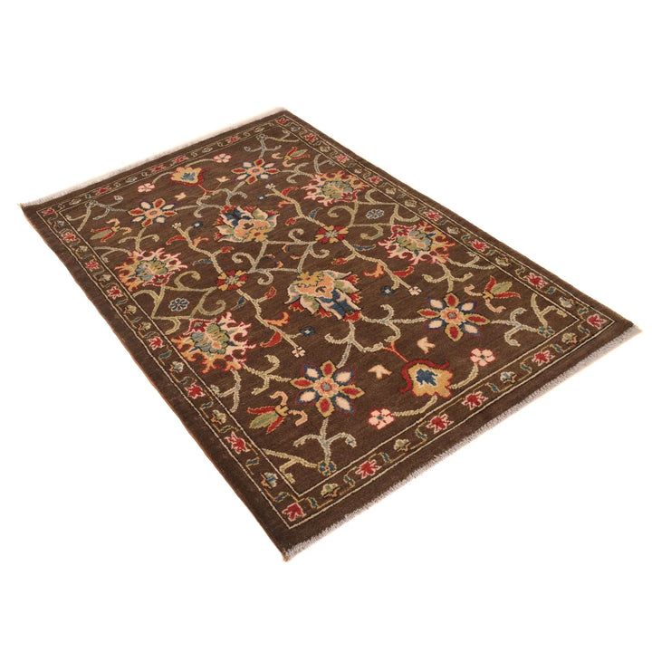 Brown Afghan Sultani Rug 3' 3" x 4' 8" Hand-Knotted | No. AL93716