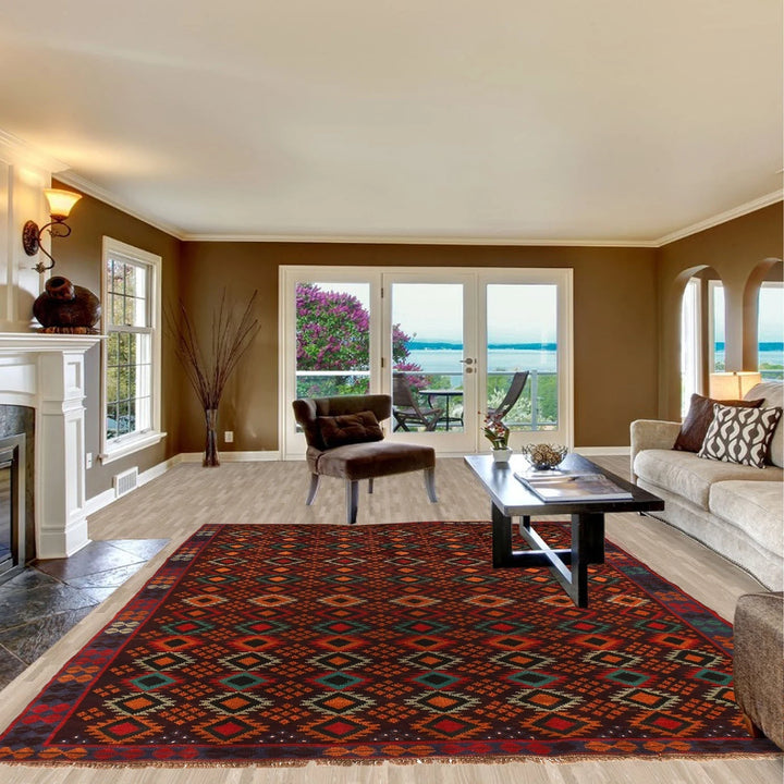 Afghan Kohistani Geometric Rug 5' 10" x 7' 9" Hand-Knotted | No. AL93717