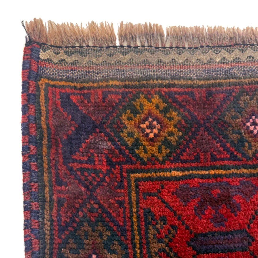 Red Afghan Baluchi Rug 2' 11" x 4' 2" Hand-Knotted | No. AL93730