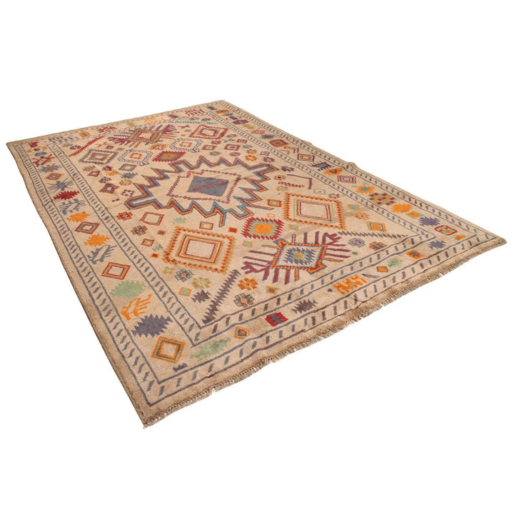 Beige Afghan Oushak Rug 6' 8" x 9' 9" Hand-Knotted | No. AL93734