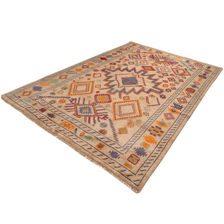 Beige Afghan Oushak Rug 6' 8" x 9' 9" Hand-Knotted | No. AL93734