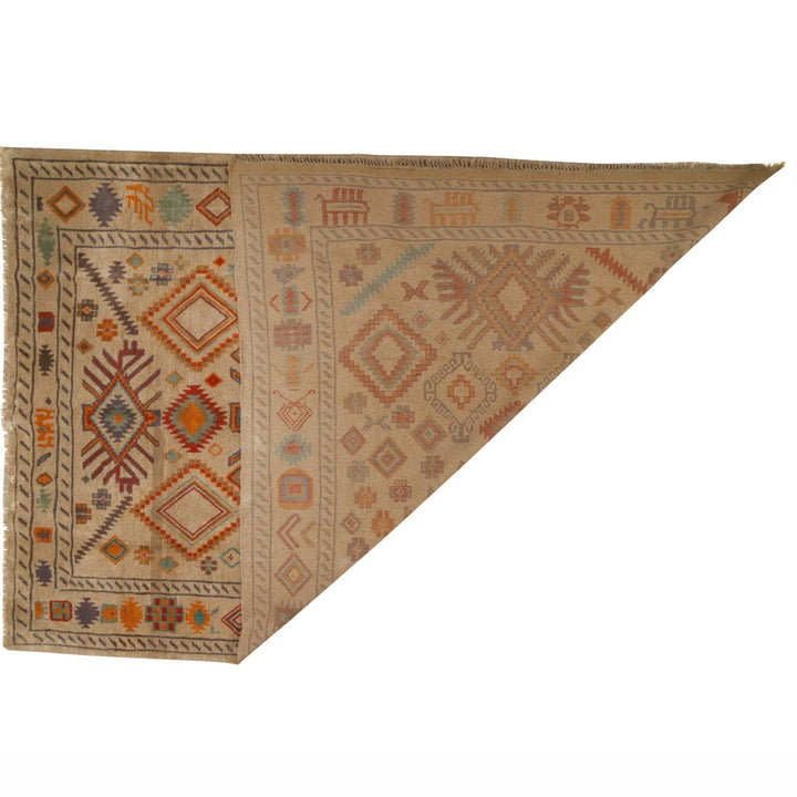 Beige Afghan Oushak Rug 6' 8" x 9' 9" Hand-Knotted | No. AL93734