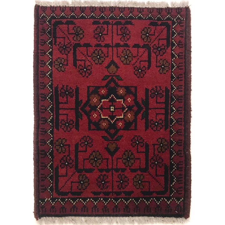 Red Afghan Oriental Doormat 1' 4" x 2' 0" Hand-Knotted | No. AL93763