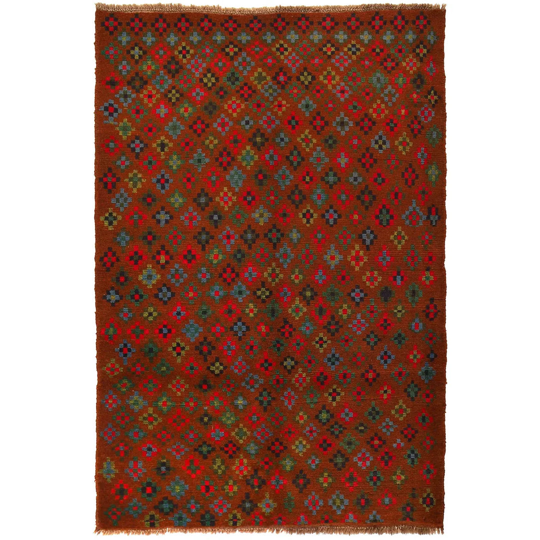 Brown Afghan Baluchi Rug 4' 0" x 6' 1" Hand-Knotted | No. AL93783