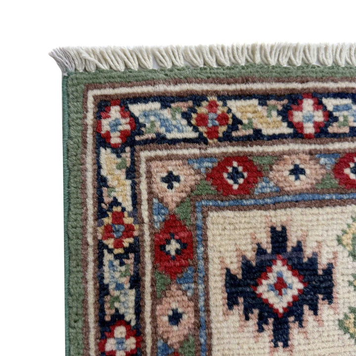 Green Afghan Kazak Rug 3' 3" x 5' 0" Hand-Knotted | No. AL93793