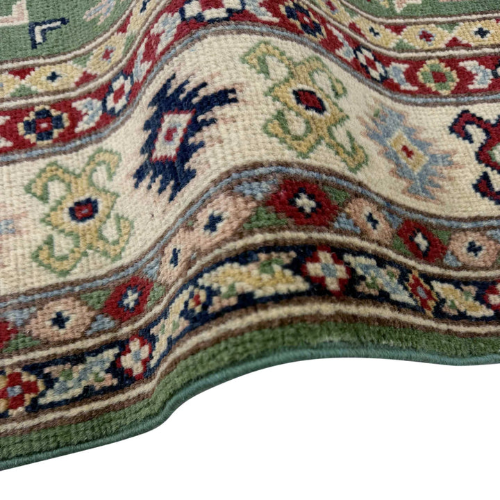 Green Afghan Kazak Rug 3' 3" x 5' 0" Hand-Knotted | No. AL93793