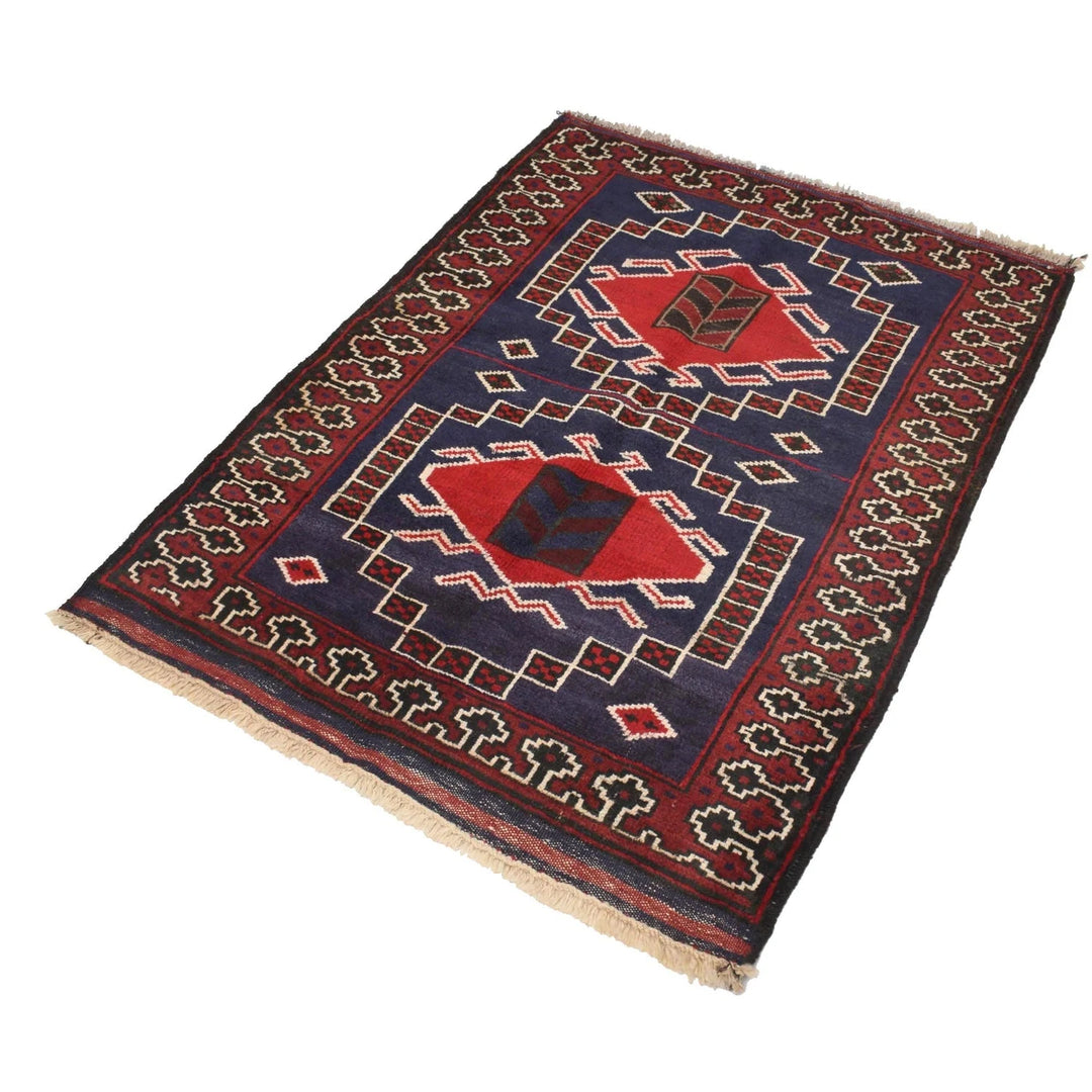 Navy Afghan Baluchi Rug 3' 1" x 4' 0" Hand-Knotted | No. AL93839