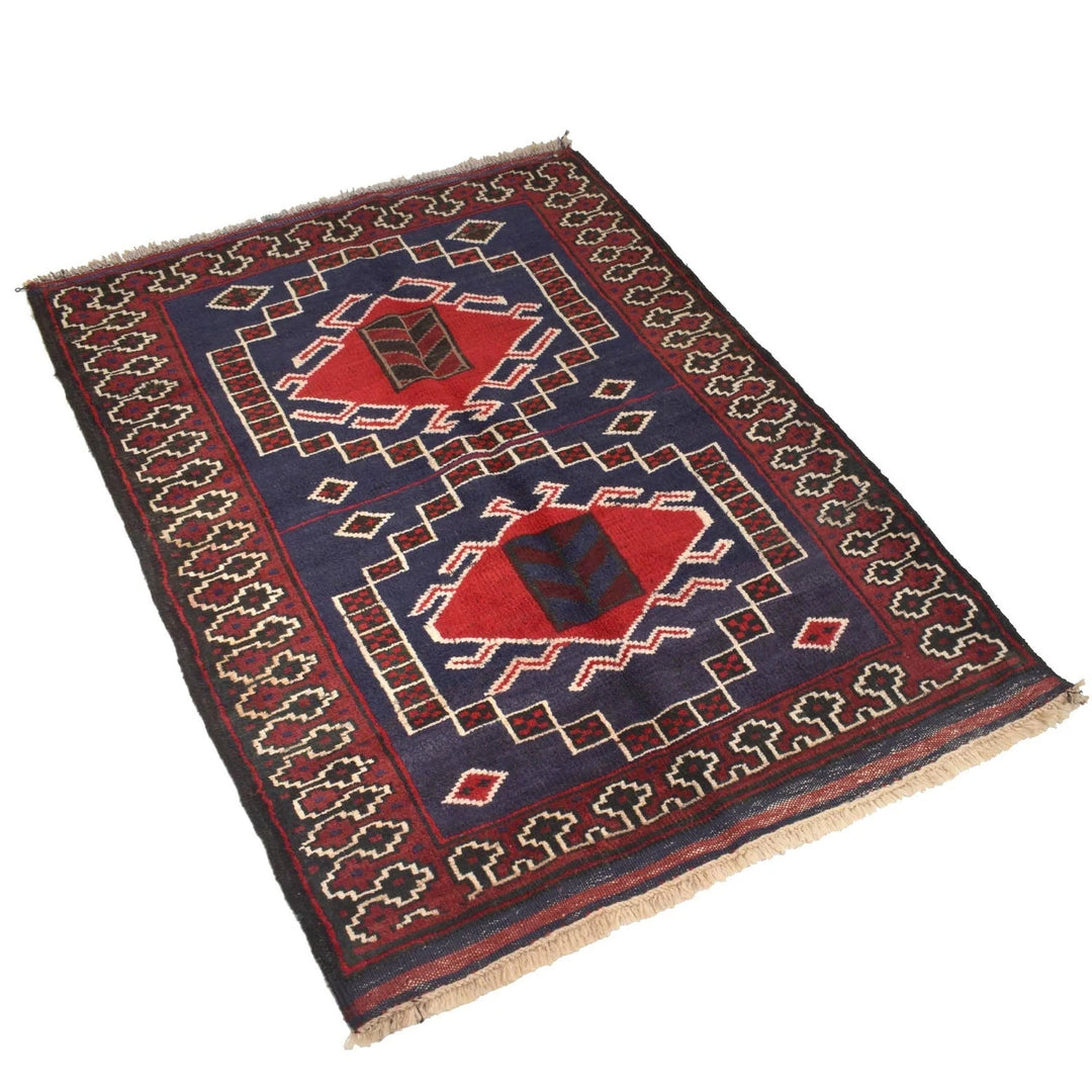 Navy Afghan Baluchi Rug 3' 1" x 4' 0" Hand-Knotted | No. AL93839