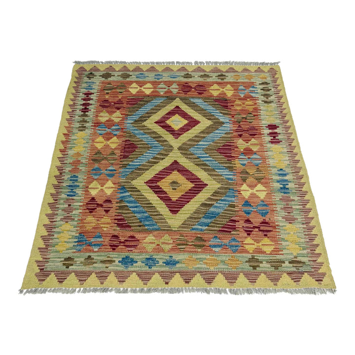 Afghan Vegetable Kilim Rug 3' 5" x 4' 1" Flat-Weave | No. AL938863