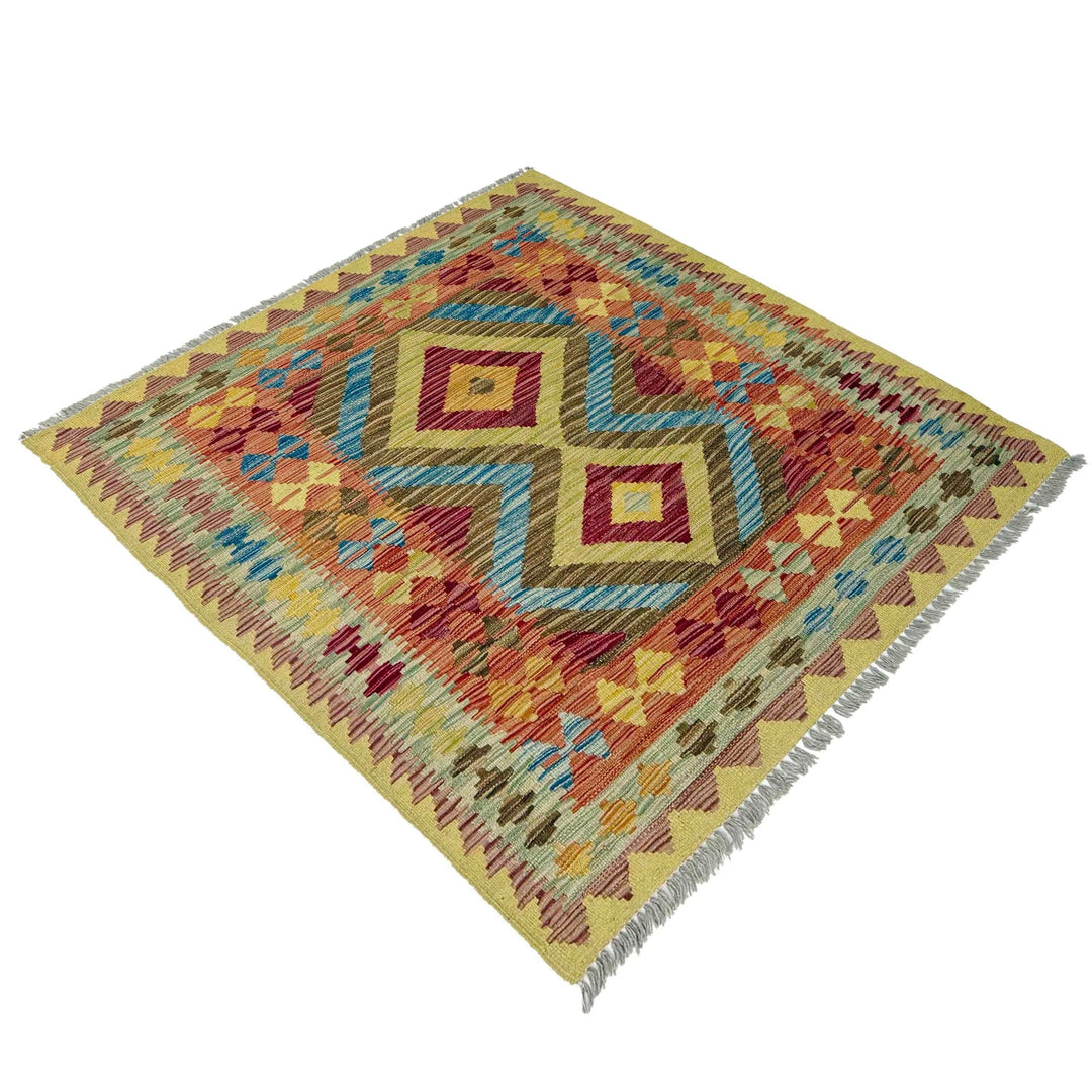 Afghan Vegetable Kilim Rug 3' 5" x 4' 1" Flat-Weave | No. AL938863