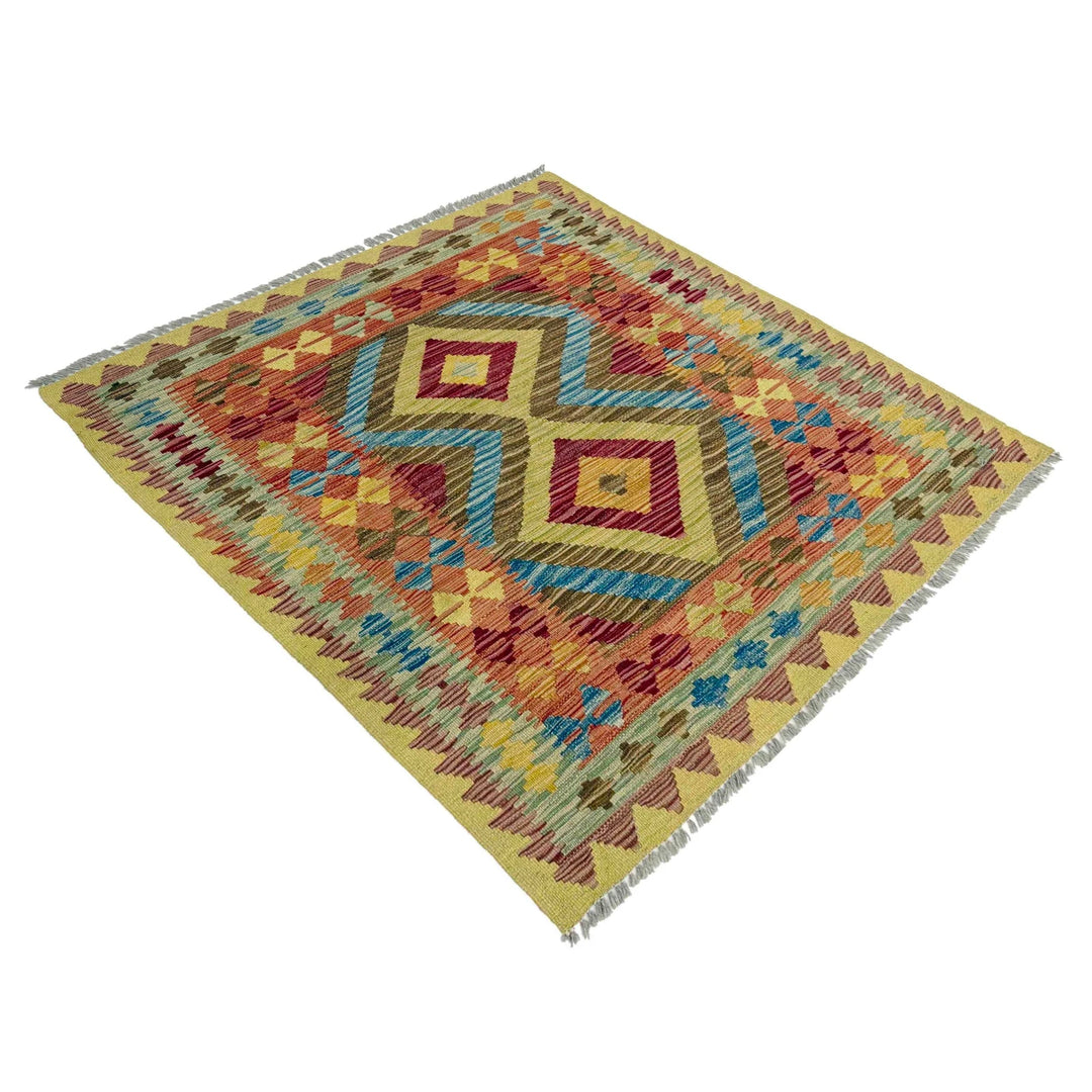 Afghan Vegetable Kilim Rug 3' 5" x 4' 1" Flat-Weave | No. AL938863