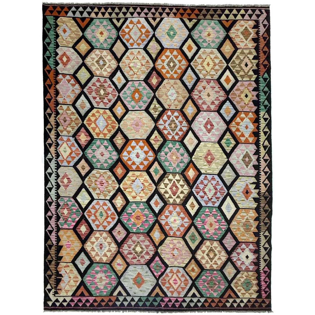 Afghan Vegetable Kilim Rug 6' 7" x 9' 11" Flat-Weave | No. AL939422