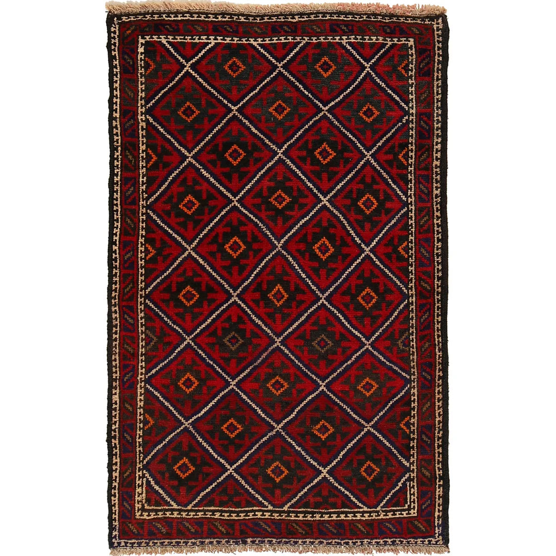 Red Afghan Baluchi Rug 2' 8" x 4' 5" Hand-Knotted | No. AL93992