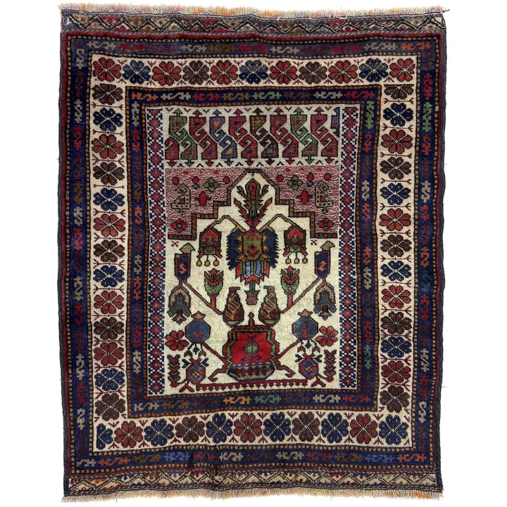 Multicolor Afghan Baluchi Rug 3' 6" x 4' 2" Hand-Knotted | No. AL93997