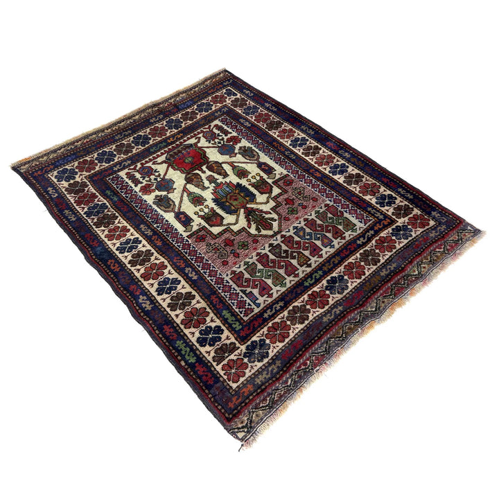 Multicolor Afghan Baluchi Rug 3' 6" x 4' 2" Hand-Knotted | No. AL93997