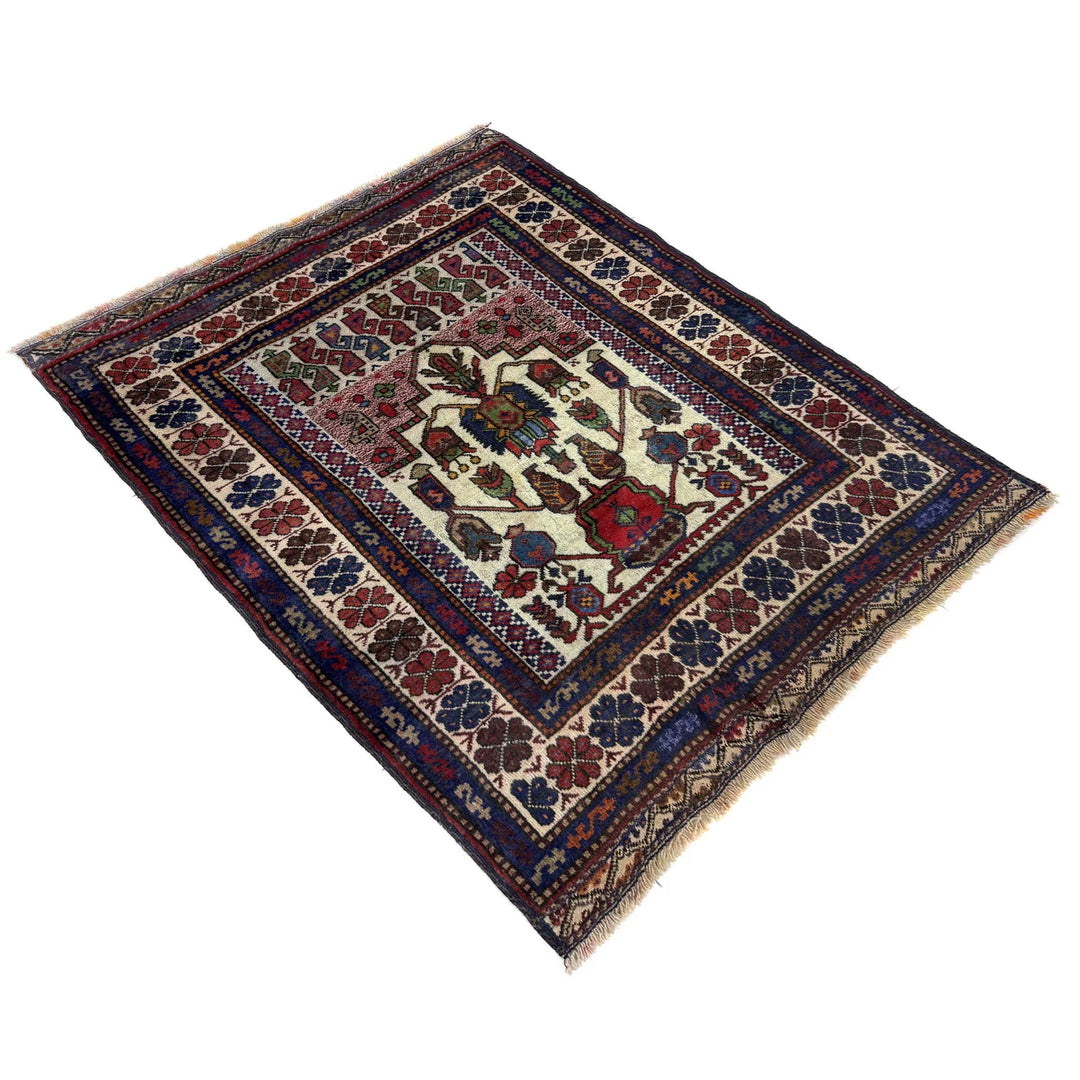 Multicolor Afghan Baluchi Rug 3' 6" x 4' 2" Hand-Knotted | No. AL93997