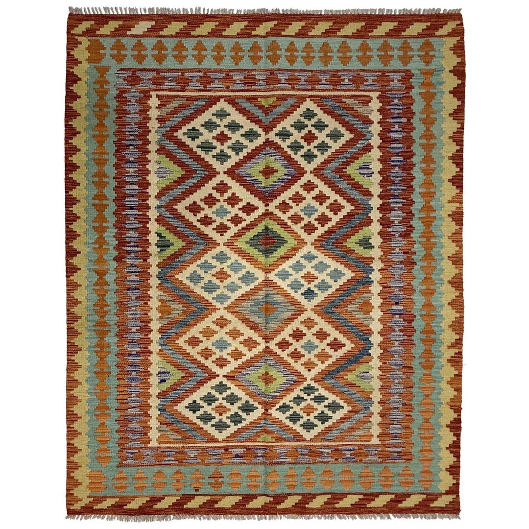 Afghan Vegetable Kilim Rug 4' 10" x 6' 4" Flat-Weave | No. AL94083