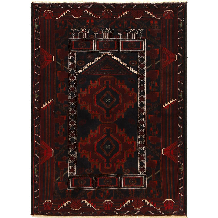 Afghan Prayer Rug 3' 3" x 4' 4" Hand-Knotted | No. AL94091