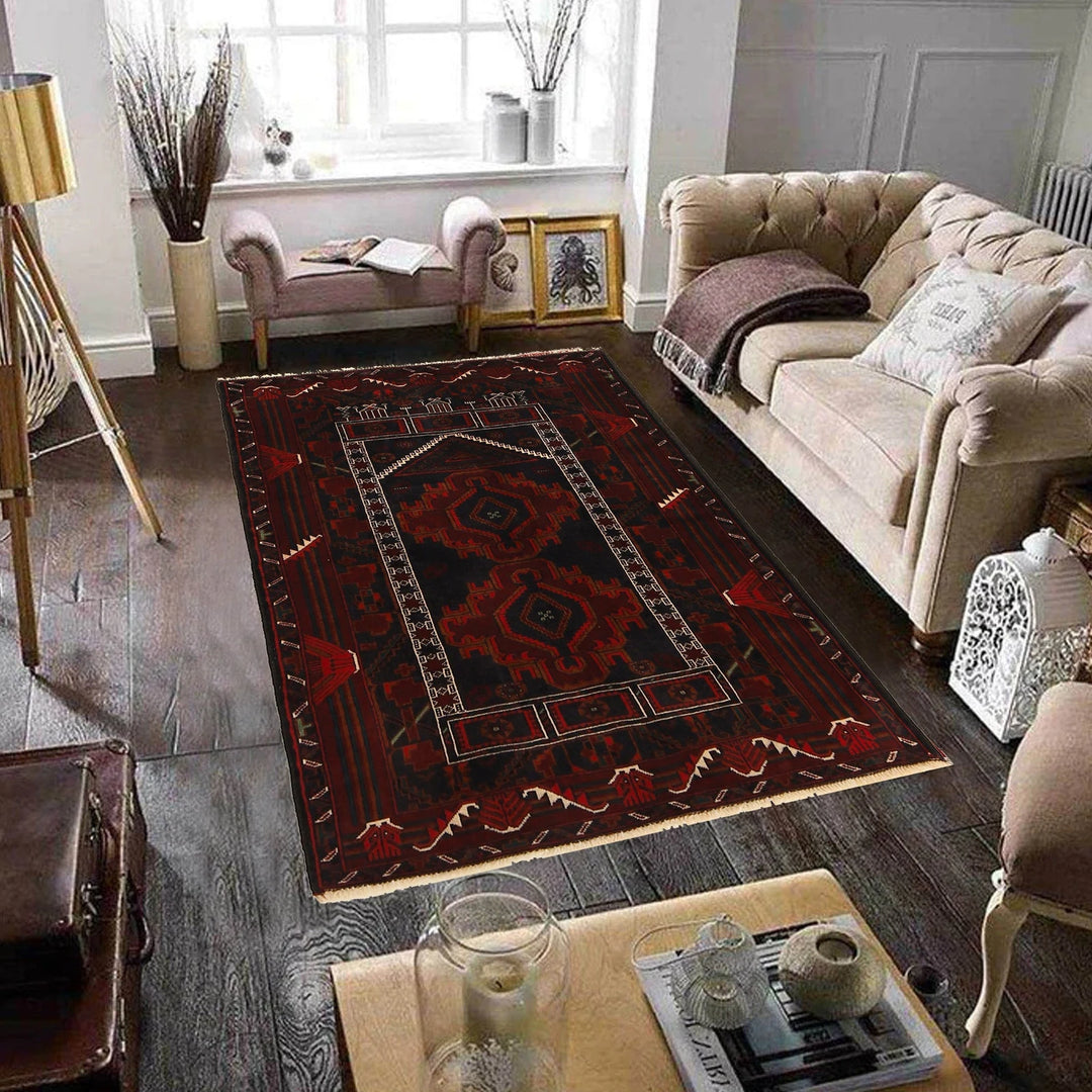 Afghan Prayer Rug 3' 3" x 4' 4" Hand-Knotted | No. AL94091