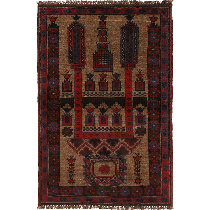Beige Afghan Prayer Rug 2' 11" x 4' 4" Hand-Knotted | No. AL94133
