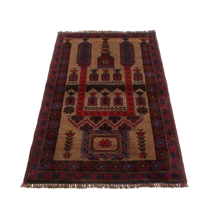 Beige Afghan Prayer Rug 2' 11" x 4' 4" Hand-Knotted | No. AL94133