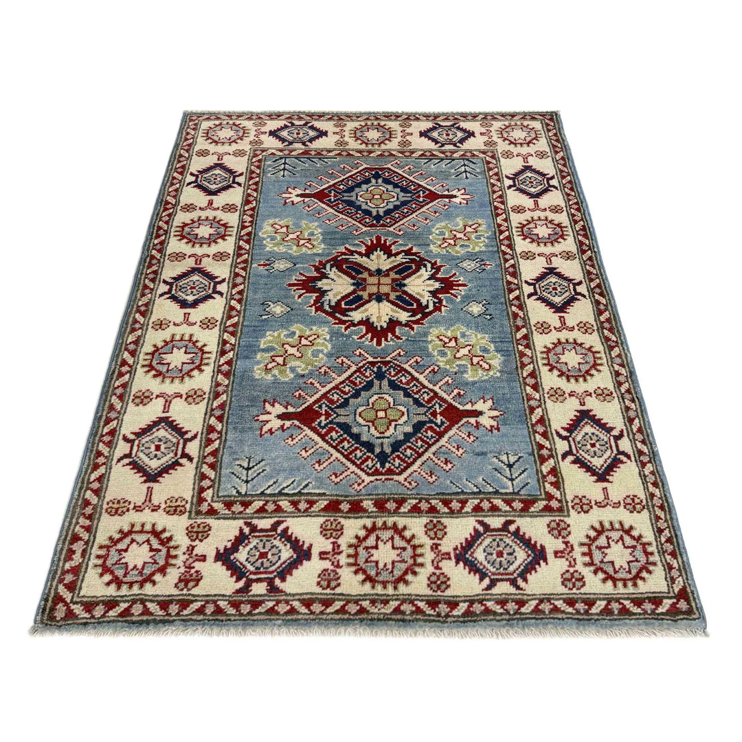 Blue Afghan Kazak Rug 2' 7" x 3' 9" Hand-Knotted | No. AL94200