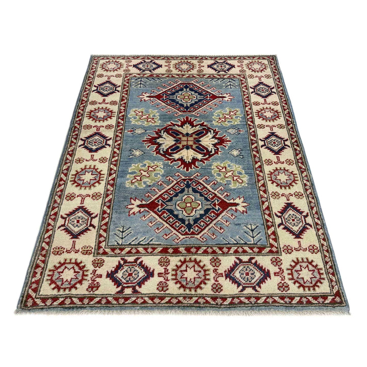Blue Afghan Kazak Rug 2' 7" x 3' 9" Hand-Knotted | No. AL94200