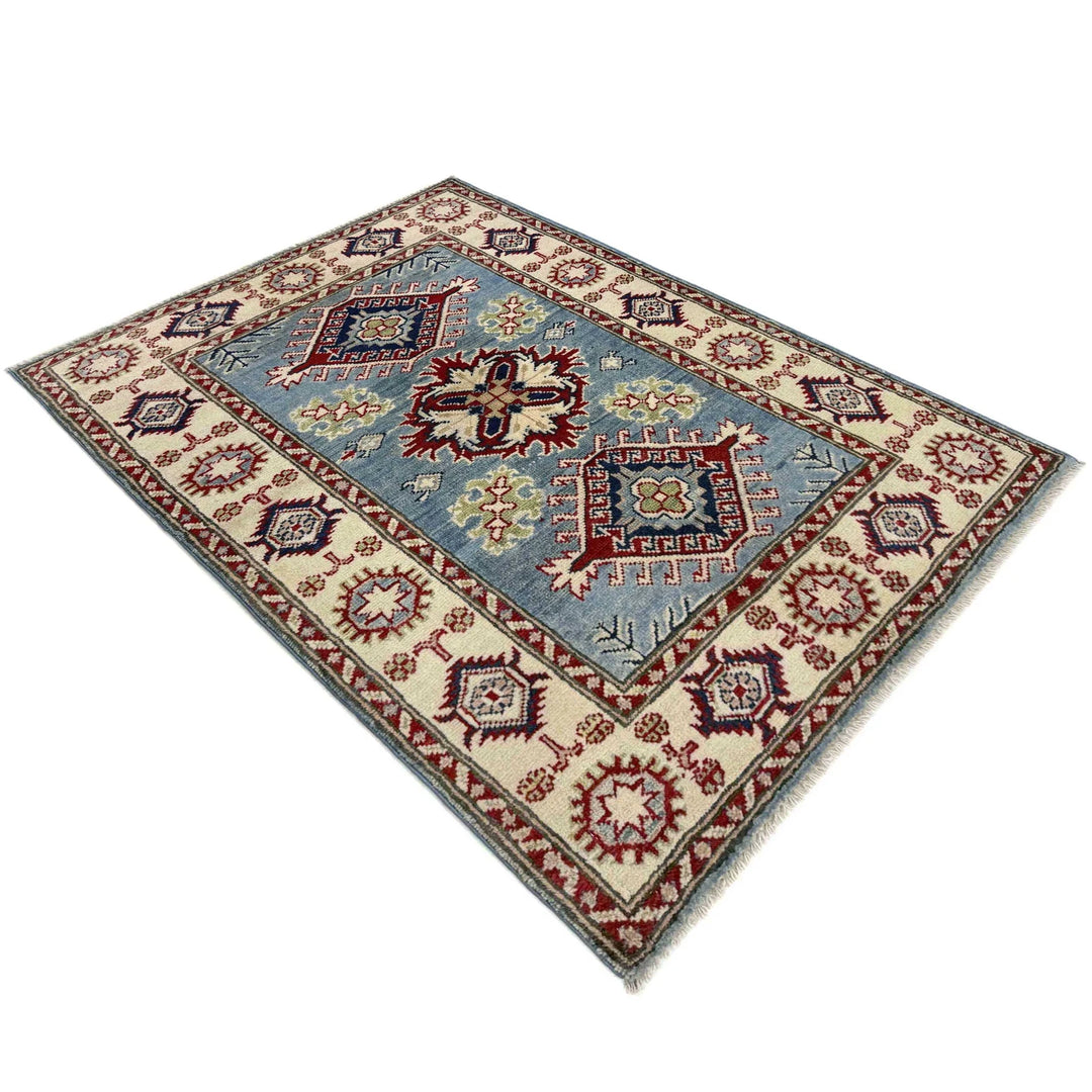 Blue Afghan Kazak Rug 2' 7" x 3' 9" Hand-Knotted | No. AL94200