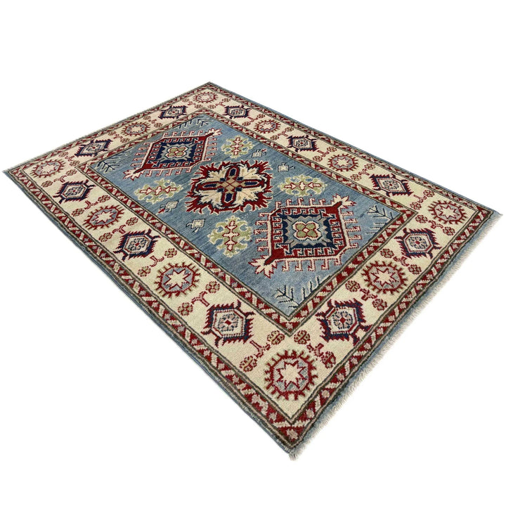 Blue Afghan Kazak Rug 2' 7" x 3' 9" Hand-Knotted | No. AL94200