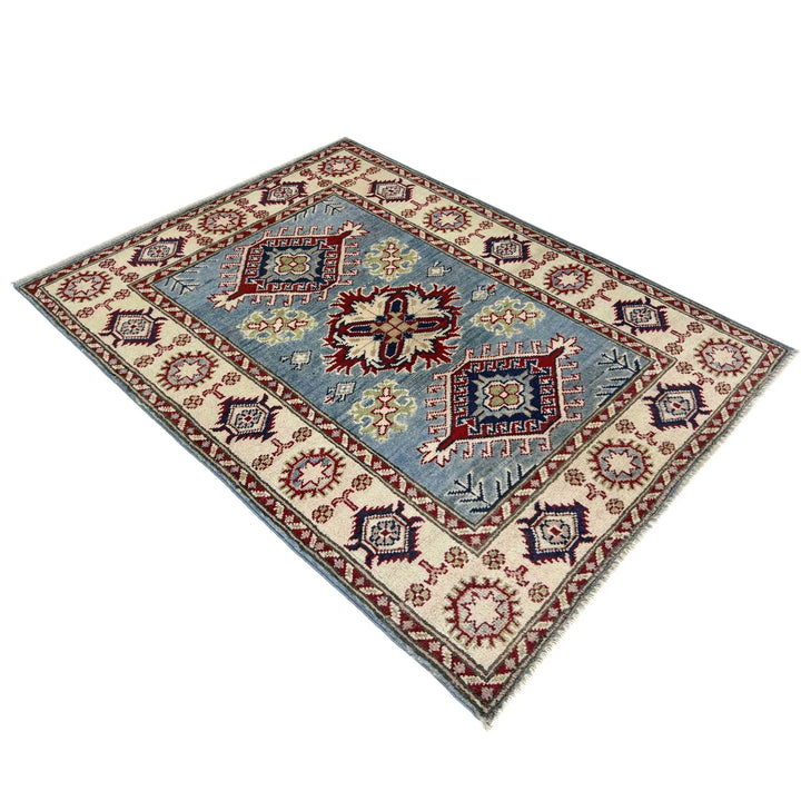 Blue Afghan Kazak Rug 2' 7" x 3' 9" Hand-Knotted | No. AL94200