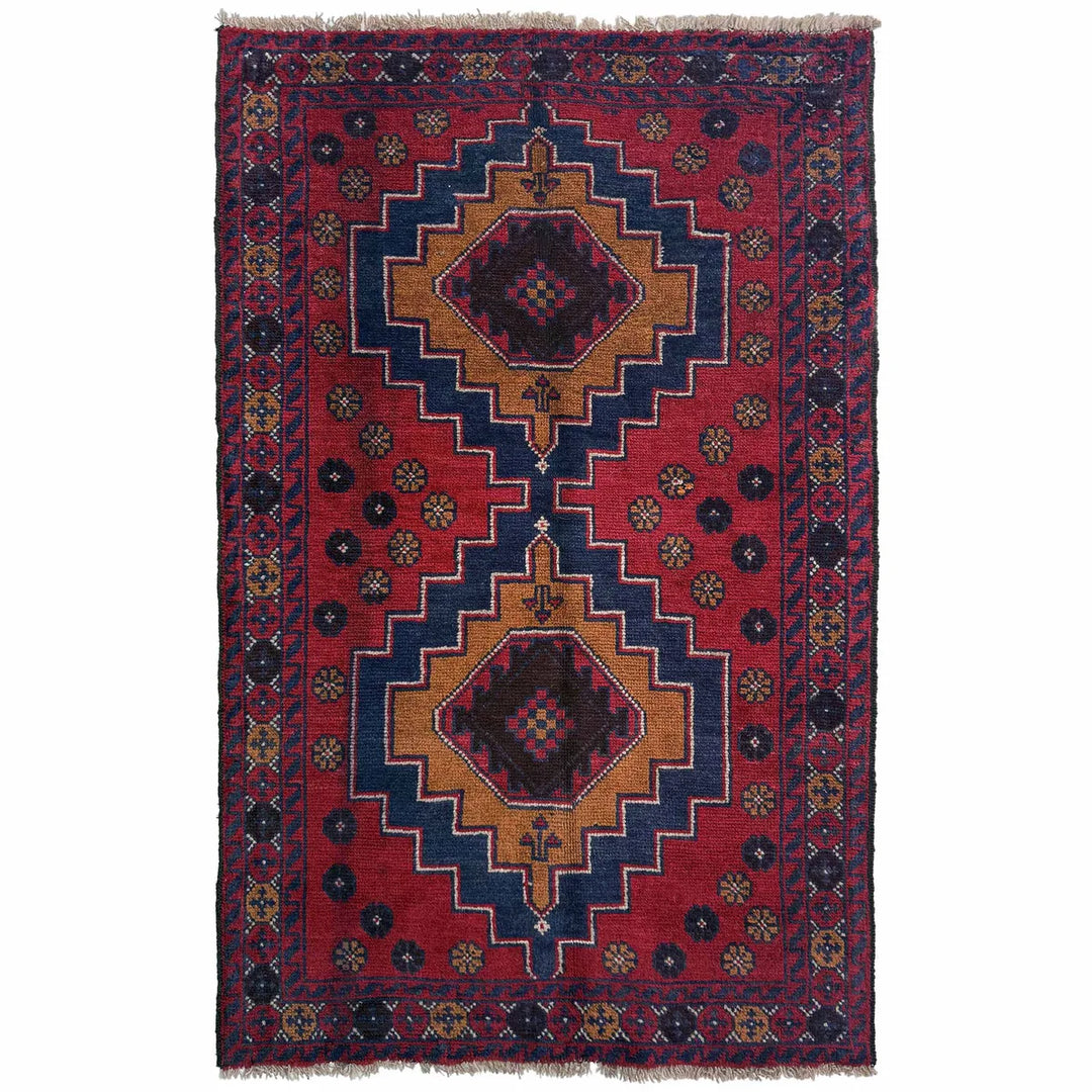 Red Afghan Baluchi Rug 2' 11" x 4' 11" Hand-Knotted | No. AL94220