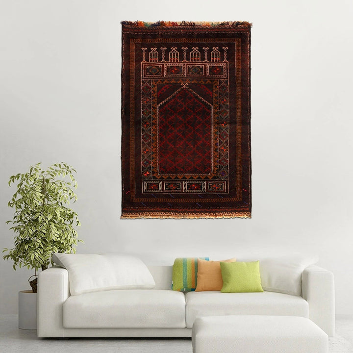 Afghan Prayer Rug 3' 1" x 4' 7" Hand-Knotted | No. AL94262