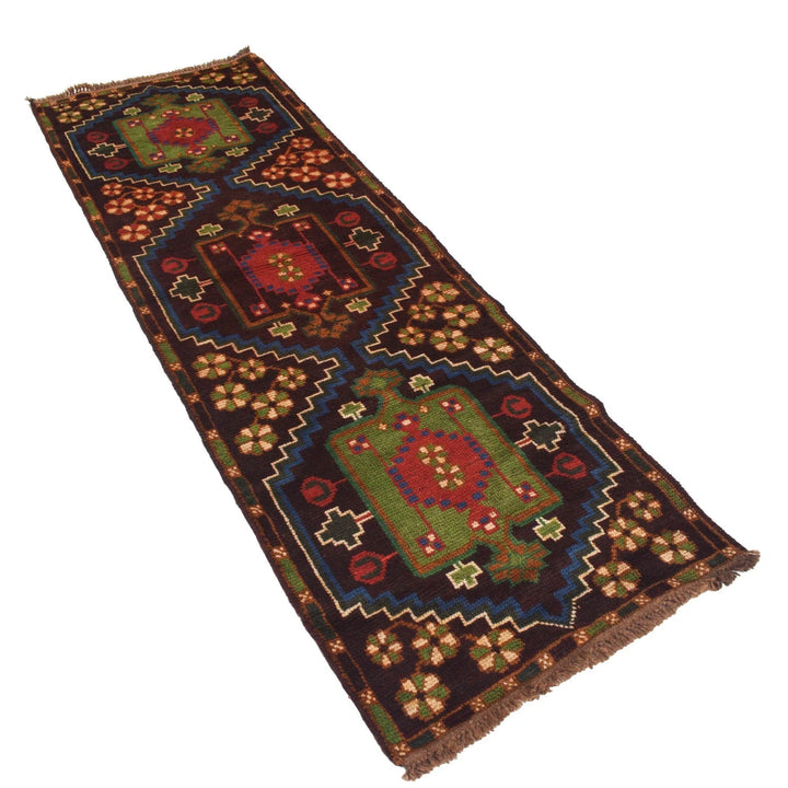 Brown Afghan Baluchi Rug 2' 4" x 7' 1" Hand-Knotted | No. AL94299