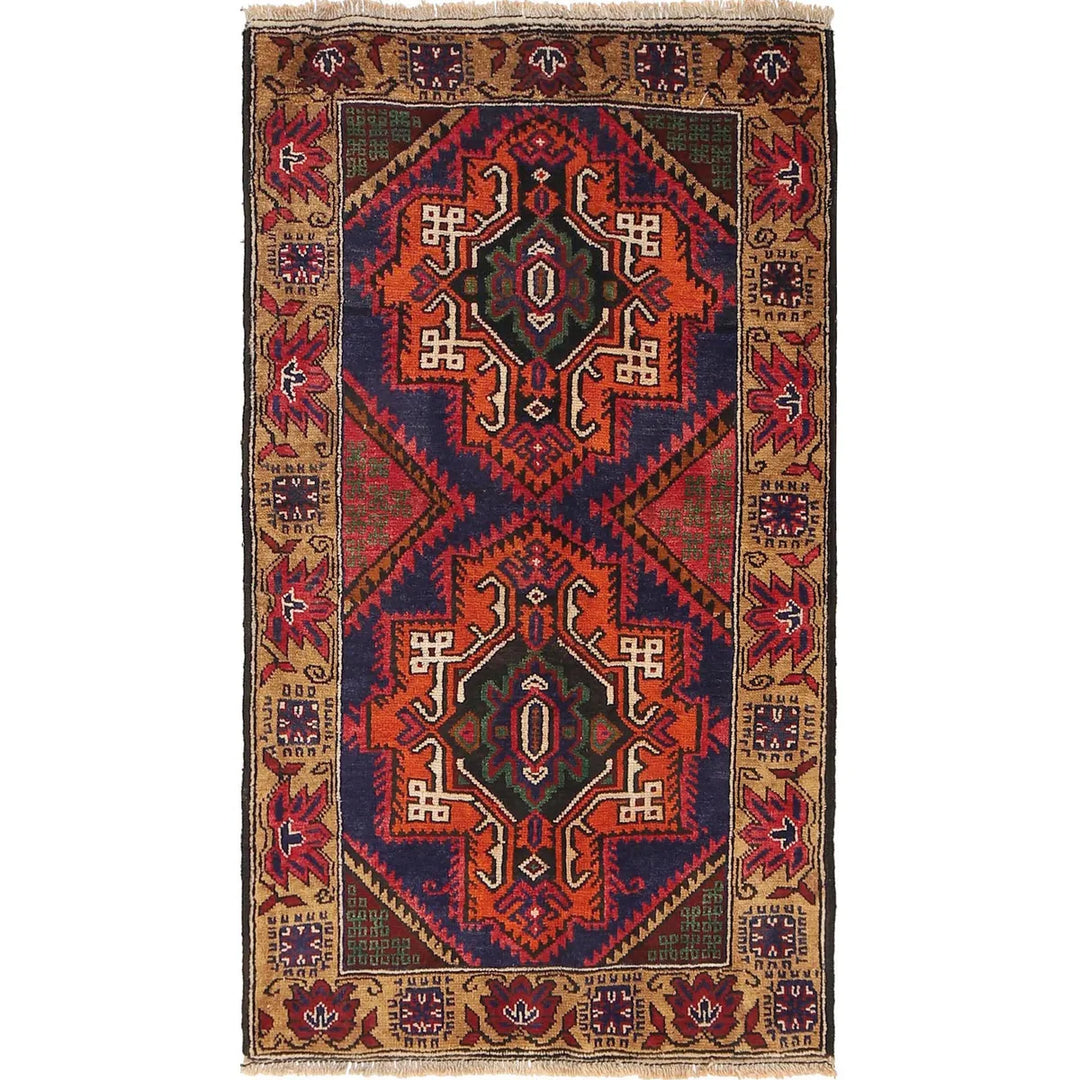 Afghan Baluchi Rug 2' 9" x 4' 9" Hand-Knotted | No. AL94368