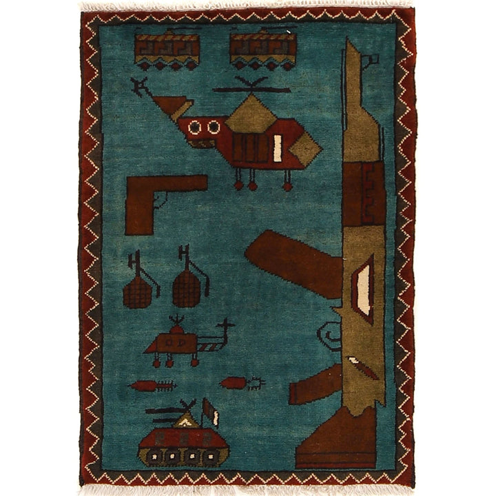 Blue Afghan War Rug 2' 1" x 2' 11" Hand-Knotted | No. AL94420
